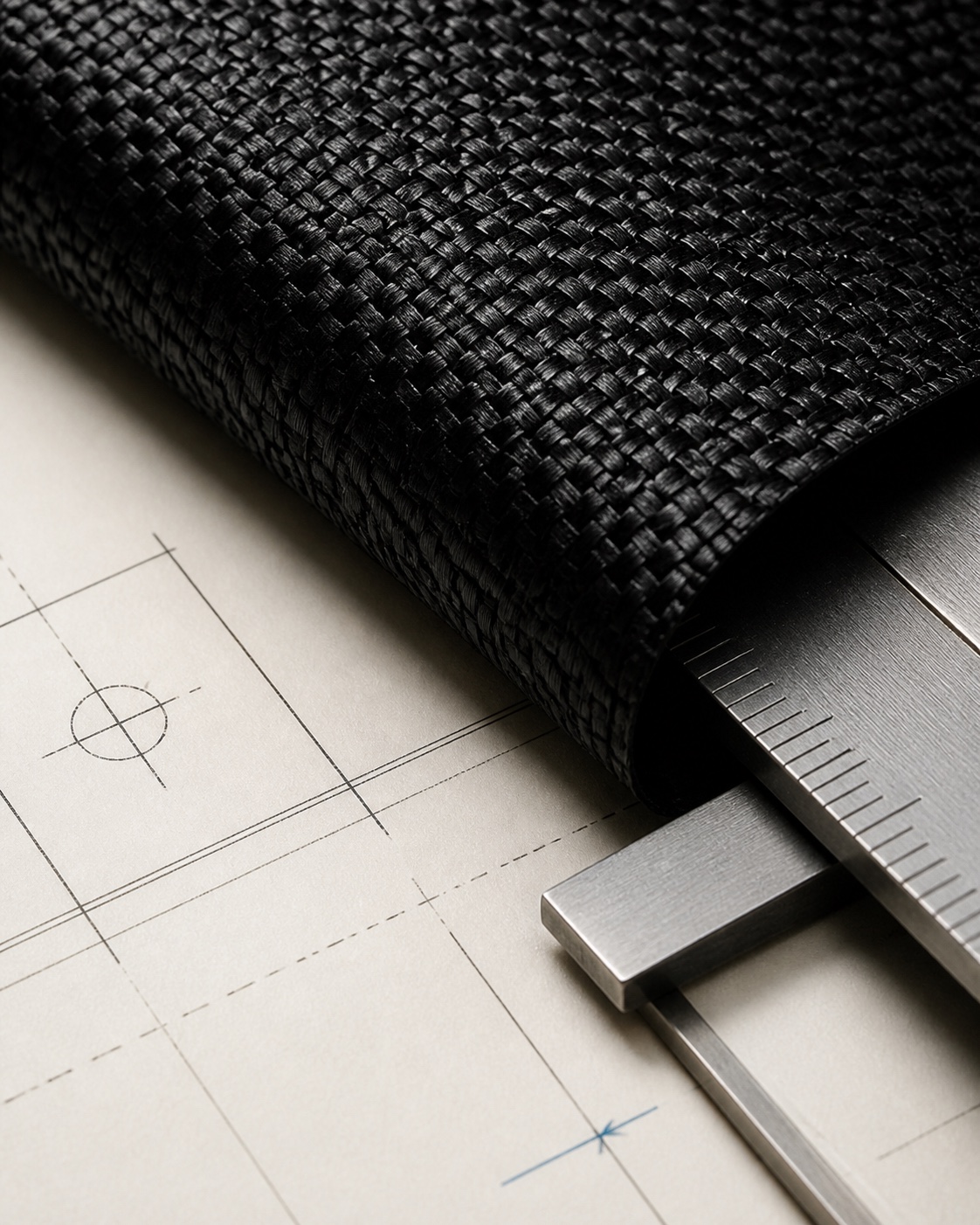Technical textile, engineering drawing, and precision measuring tools