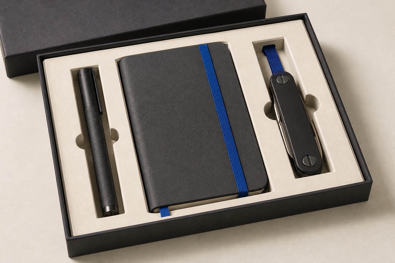Three coordinated unbranded products arranged in a fitted program kit
