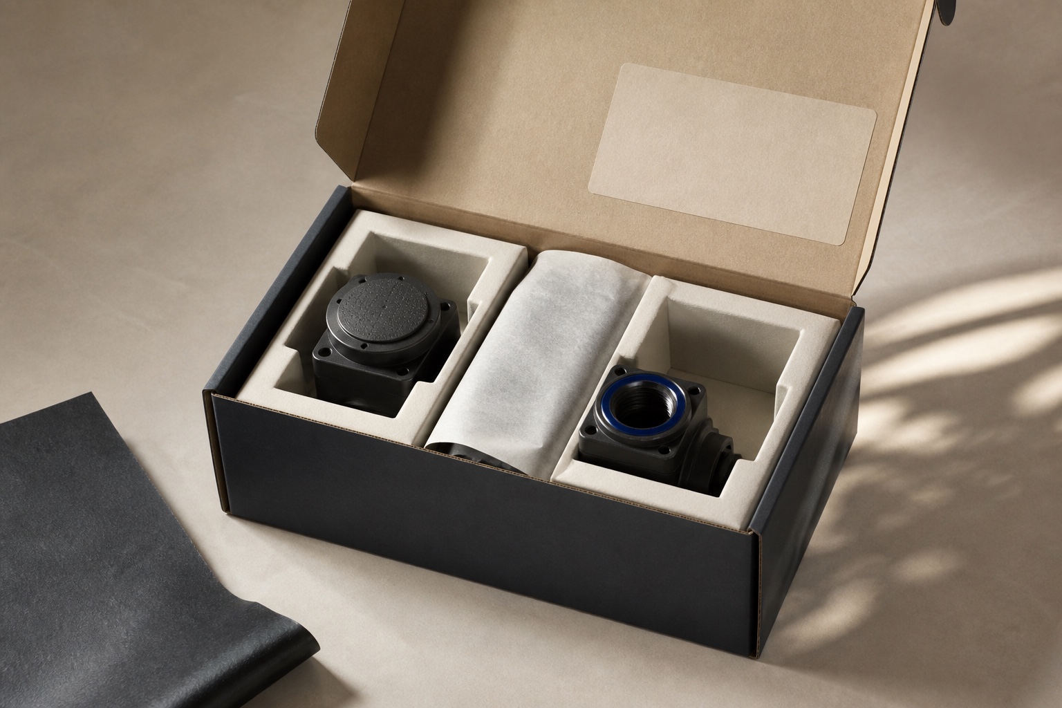 Custom components arranged in a fitted protective package