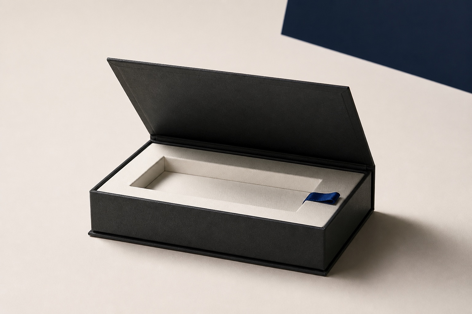 Unbranded charcoal presentation box with an ivory fitted insert